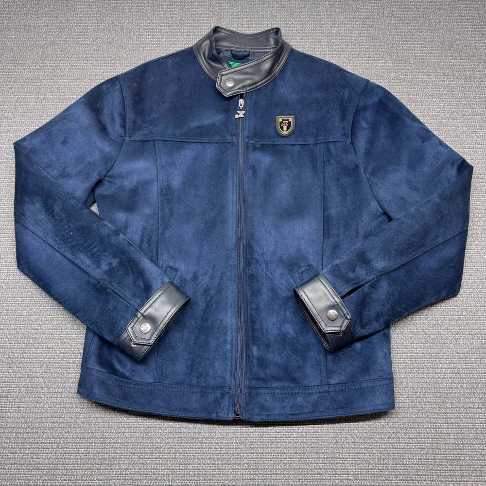 GA Collezioni Mens Blue Faux Suede Cafe Racer Jacket Made in Italy XXL 9549